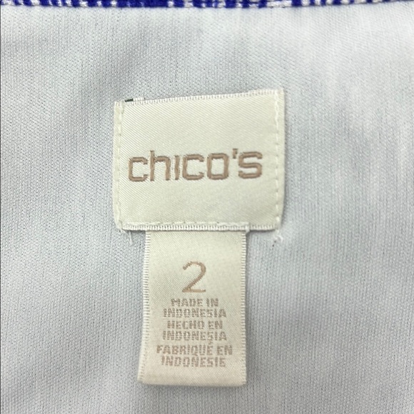 Chico’s Women’s IKAT Pleated Maxi Dress Size 2 (US 12) Blue & White Like New - Picture 2 of 11